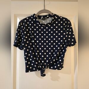 Navy Polka Dot Tie-Front Crop